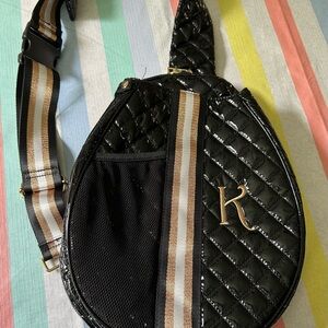 Black Tennis Sling Bag, hand monogrammed by seller on Etsy.